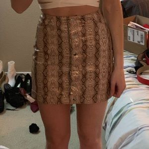 Topshop snake print tan mini skirt with button front